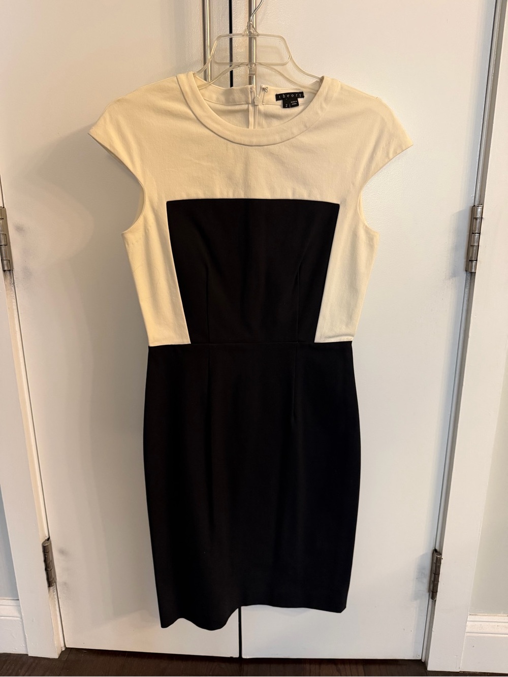 Theory Black and White Colorblock Midi Dress